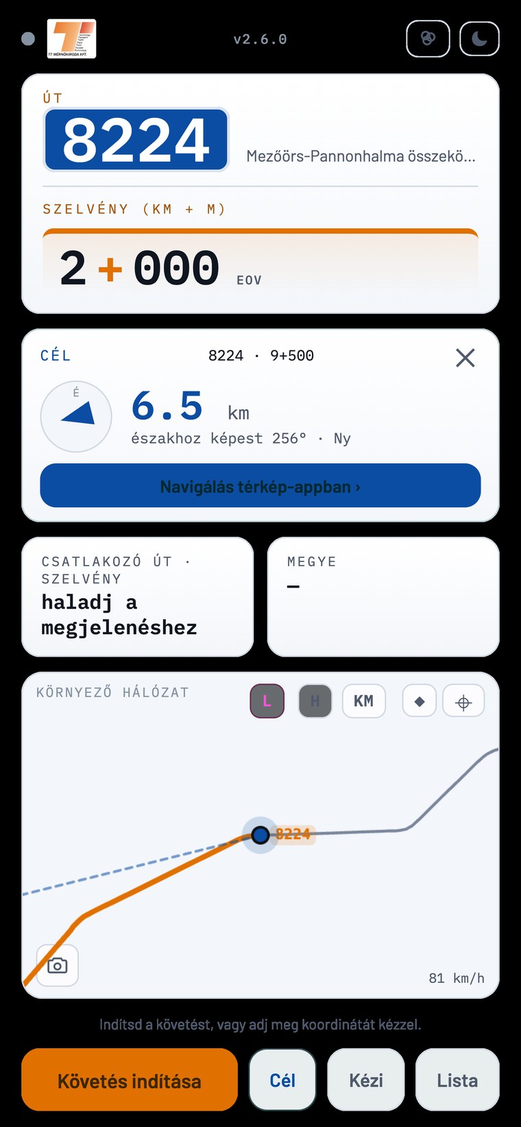 A GabbRoad App Magyar Közút sémája